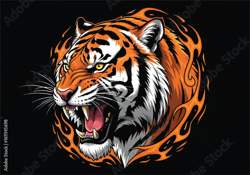 Computer graphic, Tigger lines art carbon painting for decorate new products. wildlife, biological, draw, dangerous, natural, elegant, terrifying, arrogant, cat, animal, feline, art, beauty, fashion .