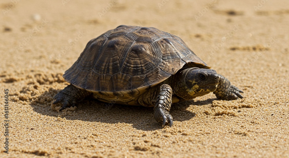 Turtle walking on sandy beach Turtle walking on sandy beach