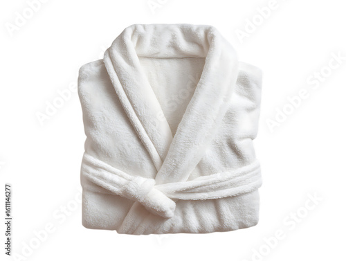 A neatly folded white bathrobe isolated on transparent on white background