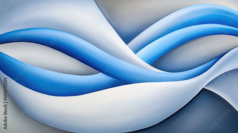Fototapeta premium Abstract painting: flowing blue, white curves.
