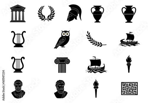 Collection of ancient greek symbols and icons
