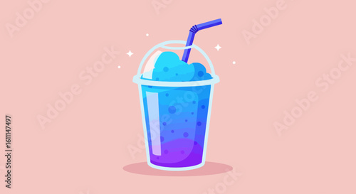 Vector Cartoon Slush Drink Illustration – Cute Colorful Beverage in Cup with Straw