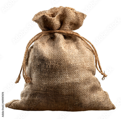 Rustic Burlap Sack Tied with Twine Textured Fabric Neutral Tones.