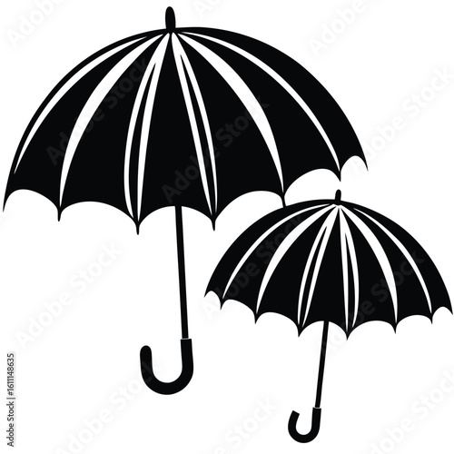 Three Black Silhouettes of Umbrellas Isolated on a White Background