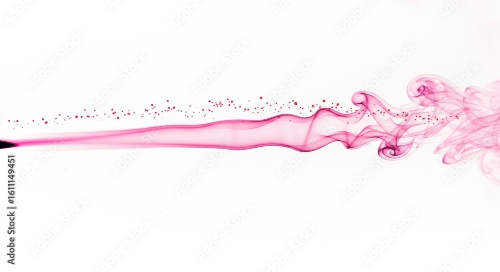 A delicate pink smoke swirl with tiny particles drifts across a plain white background, creating an abstract and ethereal visual of fluid movement and soft form A delicate pink smoke swirl with tiny particles drifts across a plain white background, creating an abstract and ethereal visual of fluid movement and soft form