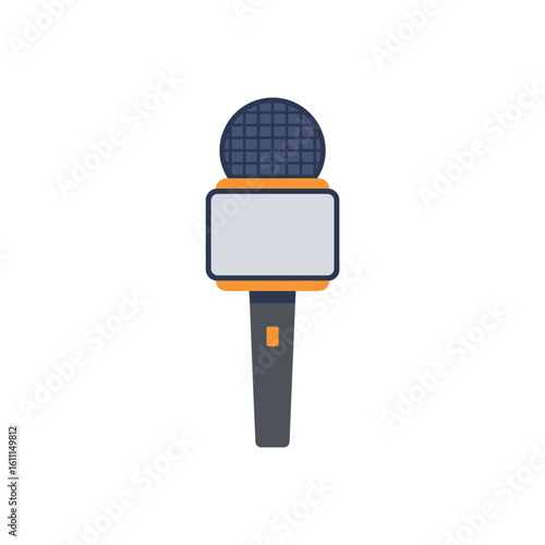 Professional news microphone icon for broadcast interviews and press conferences, isolated flat vector design element.