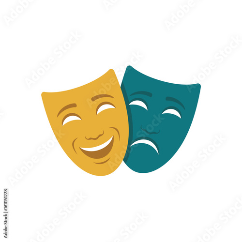 Classic Theatrical Comedy and Tragedy Masks Portray Contrasting Human Emotions and Dramatic Art Forms