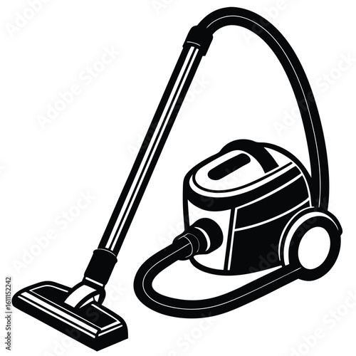 Black Silhouette Logo of a Vacuum Cleaner with Suction Tube and Cord