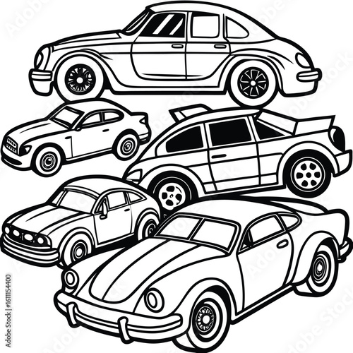 Downloadable Vector Coloring Book Featuring a Collection of Cars