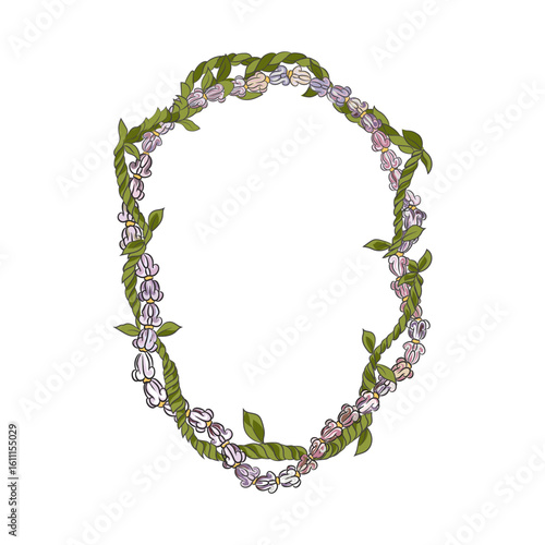 Hawaiian Crown Flower Lei Vector Illustration  Tropical Floral Garland Design