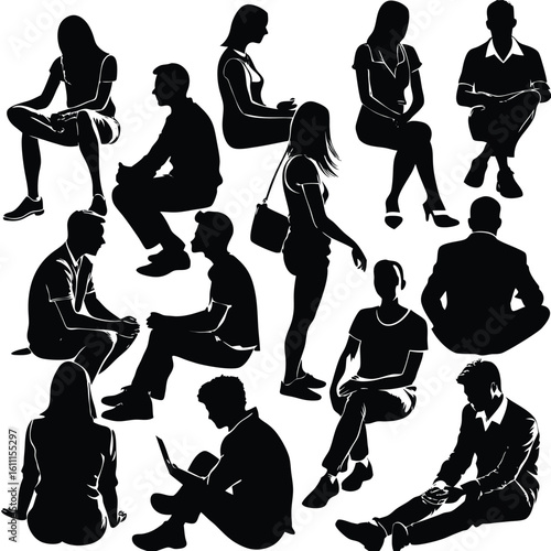 Collection of Silhouette Images Depicting People Sitting in Various Postures