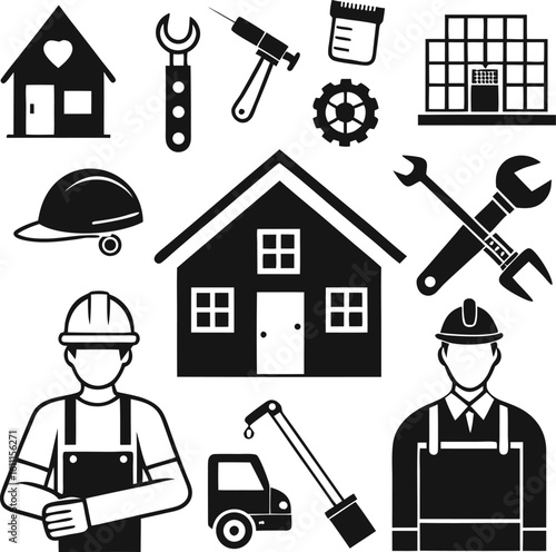 Set of construction necessary tools silhouette vector