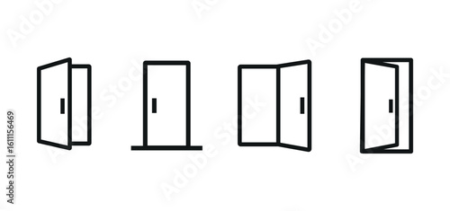 Door icon set. open and close door symbol. door sign png and vector illustration on transparent background