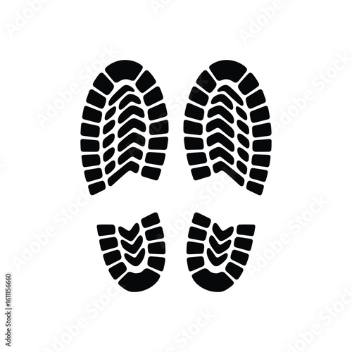 Footprints in black on white background concept of tracking steps journey or path taken and evidence of presence