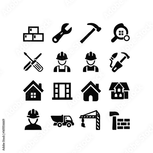 Set of construction necessary tools silhouette vector
