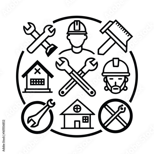 Set of construction necessary tools silhouette vector