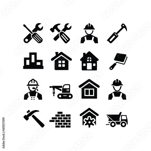 Set of construction necessary tools silhouette vector