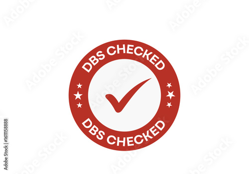 DBS Checked Round Red Badge with Box Style Checkmark