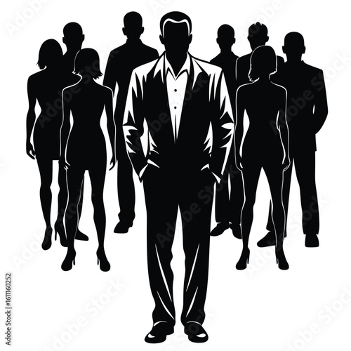 Solo Silhouette of a Standing Man in Black Vector Format