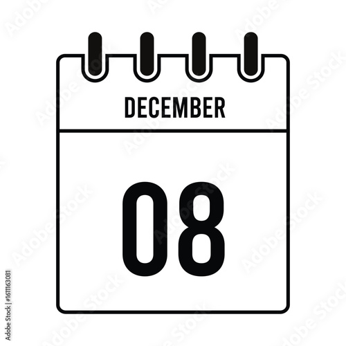 December Calendar Vector Template with Snowflakes, Winter Month Design, Minimal Layout