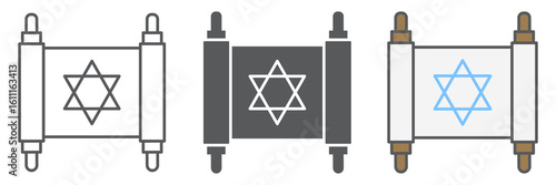Jewish torah icon collection, rosh hashanah and scroll, torah sign vector set graphics, editable stroke linear icon, eps 10