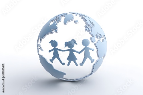 Animated style globe with children holding hands