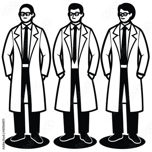 Isolated Vector Figurines of Doctors in Sterile Lab Coats