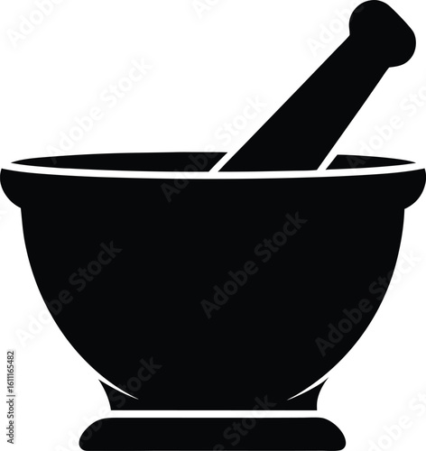 mortar and pestle icon black silhouette vector illustration on transparent background
