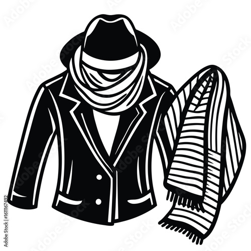 Hand Drawn Sketch of a Cozy Scarf and Earmuff Hat in Vector Format