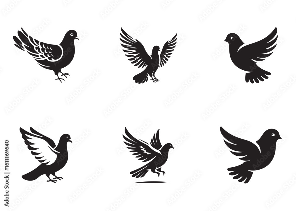 Obraz premium pigeon logo silhouette vector, beautiful dove bird logo icon vector, pigeon bird logo silhouette, silhouette of a pigeon logo icon vector of a pigeon design on white background
