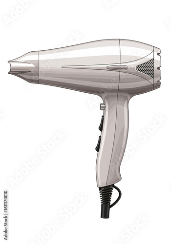 A light gray hair dryer, angled view, showcasing design details.