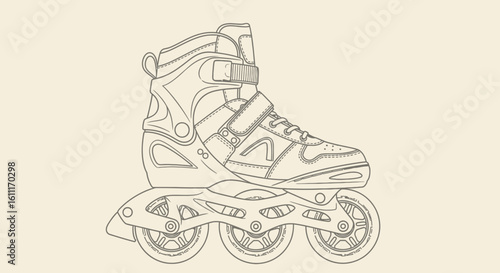 Line drawing of a pair of children's inline skates.