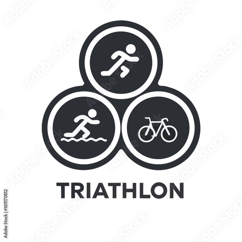 Triathlon Emblem Showcasing Swimming Biking and Running Disciplines Depicting the Three Sports that Comprise the Endurance Event