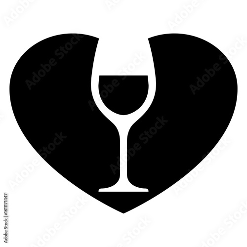 Icono con silueta de copa de vino en espacio negativo dentro de un corazón  
