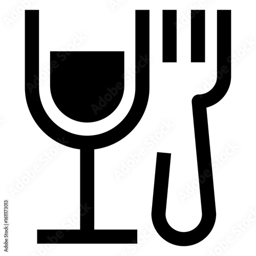 Logo vino y comida. Icono con copa de vino y tenedor con líneas	