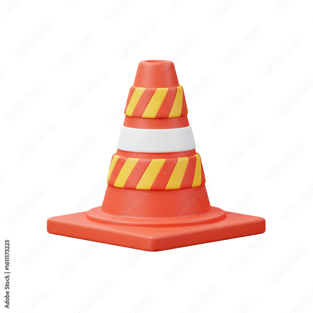 A vibrant orange safety cone featuring bold yellow and white warning stripes symbolizes caution and road work. A vibrant orange safety cone featuring bold yellow and white warning stripes symbolizes caution and road work.