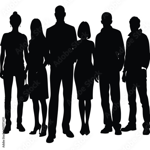 Silhouette of a Gathering of People on a White Background