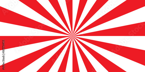 Retro abstract red and white explosion vintage ray sunrise star sunbeam texture background. vector illustration circle light banner cartoon add design.	