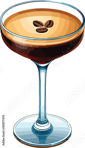 Frothy Coffee Drink With Beans In Glassware beverage espresso style vector illustration EPS file download