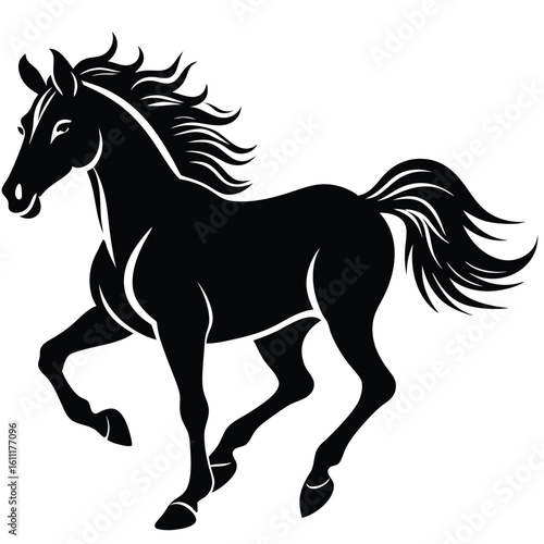 Graceful Silhouette of a Running Horse Isolated on Transparent Background
