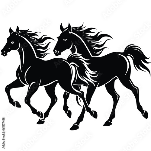 Majestic Running Foals Captured in Silhouette Against a Pristine White Background