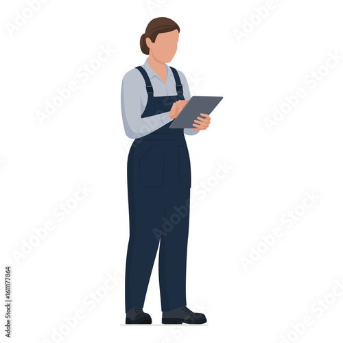Professional repair woman using a tablet