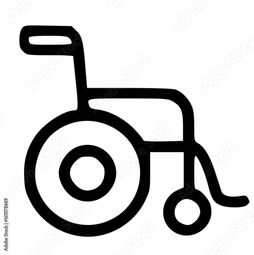 Simple black and white illustration of a wheelchair, depicting mobility aid.