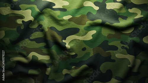 Camouflage Fabric: A vibrant, textured display of camouflage fabric, showcasing the intricate patterns and colors designed for concealment.