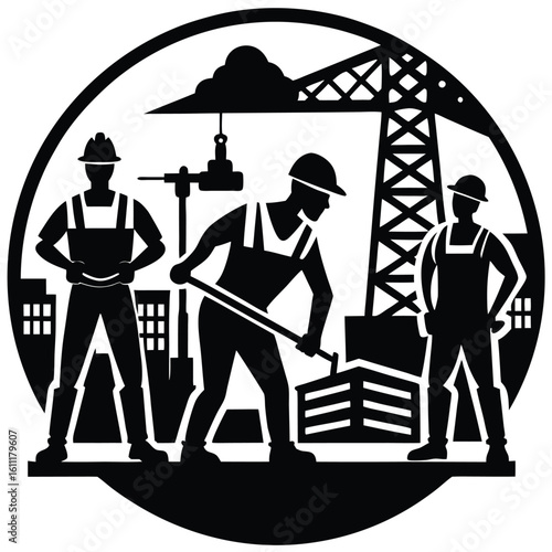 Silhouette Set Builders Working Vector Illustration for Construction Projects