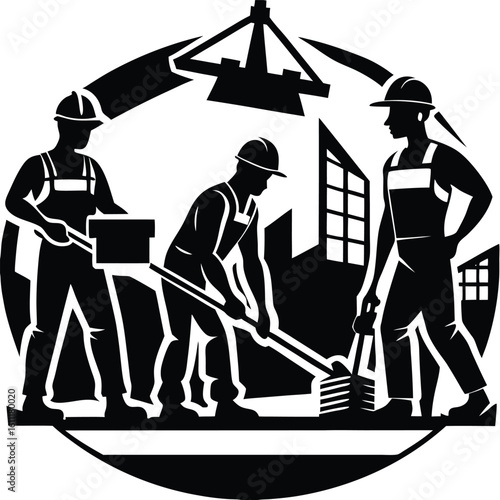 Collaborative Silhouette Builders Working Vector for Construction and Architecture