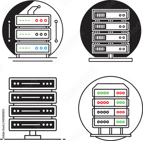 Server Rack Icons – Data Storage and Cloud Network Vectors

