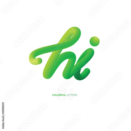 3D Green Gradient Hi Lettering, Greeting for websites and apps