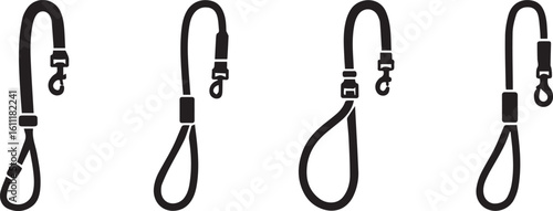 Dog Leash Silhouette Icon Vector Set – Pet Walking and Control Accessory