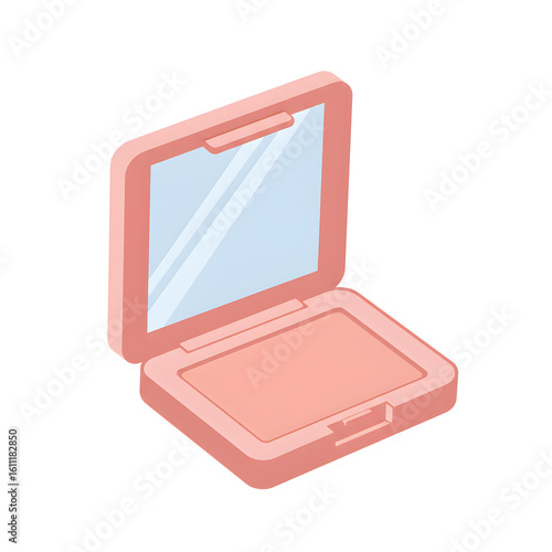 A pink powder compact with mirror isolated on white background